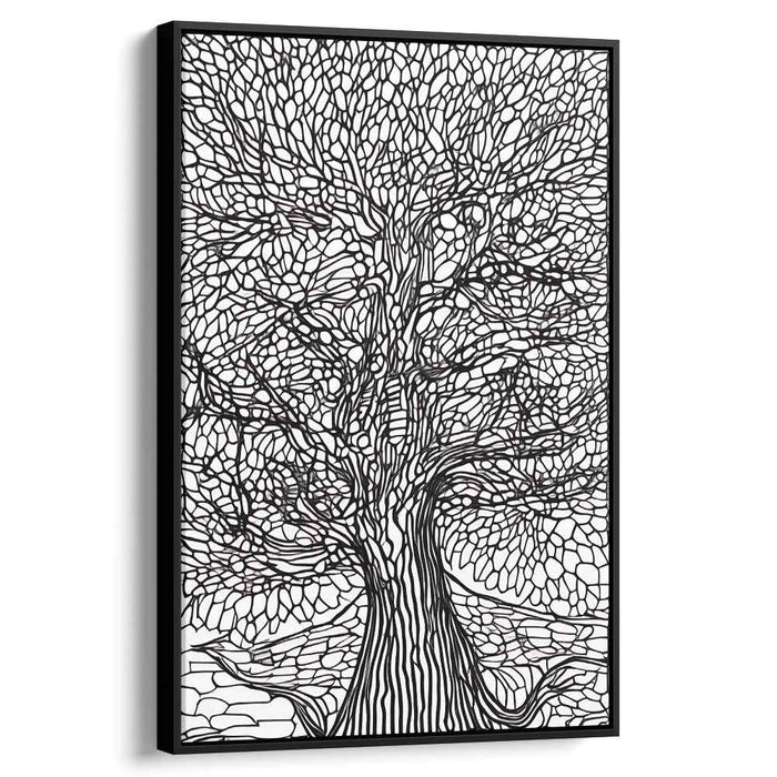 Ink Drip Silhouette Symphony: Monochrome Tree of Life Line Art Canvas Print