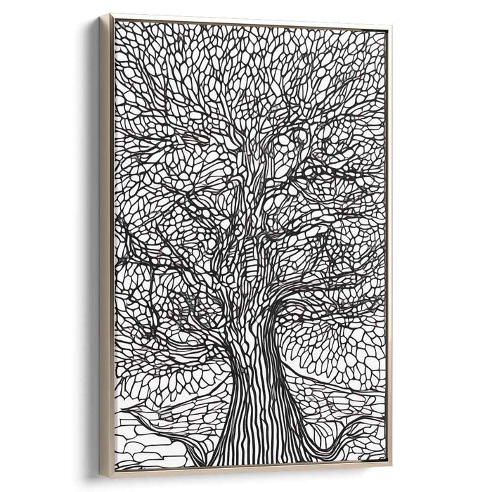 Ink Drip Silhouette Symphony: Monochrome Tree of Life Line Art Canvas Print