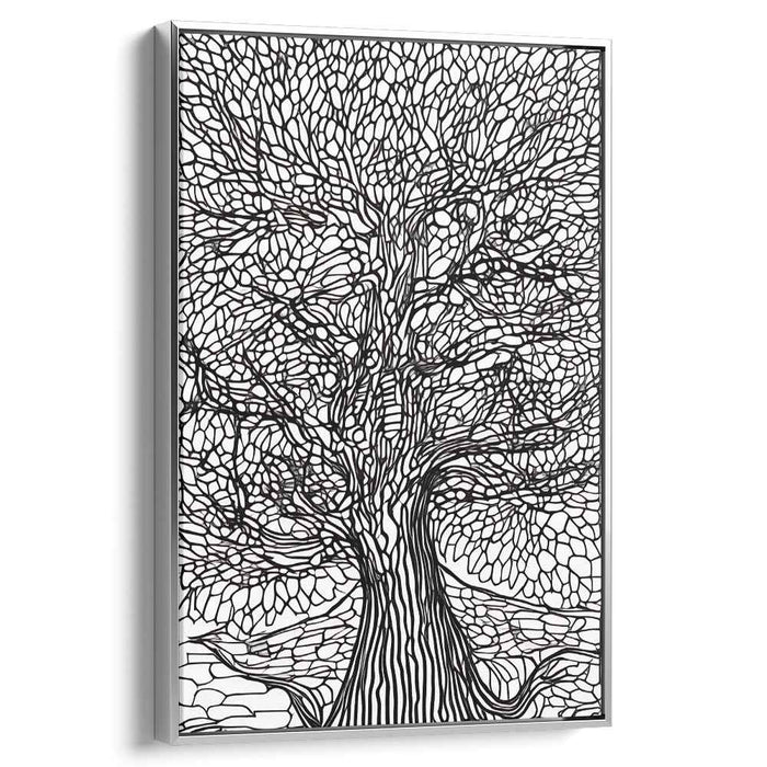 Ink Drip Silhouette Symphony: Monochrome Tree of Life Line Art Canvas Print