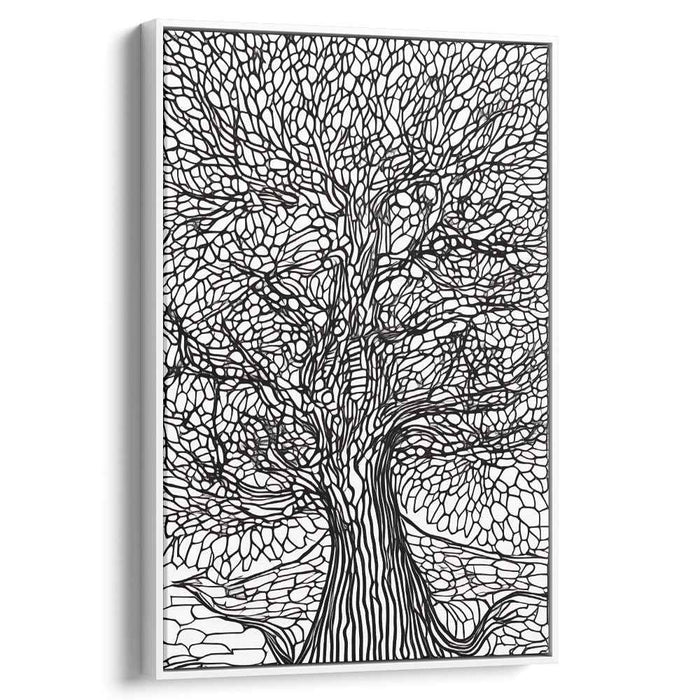 Ink Drip Silhouette Symphony: Monochrome Tree of Life Line Art Canvas Print
