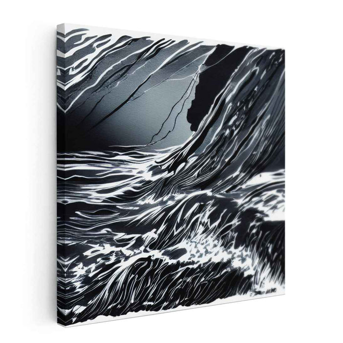Monochrome Torrent: Abstract Expressionist Waves in Black and White Canvas Art