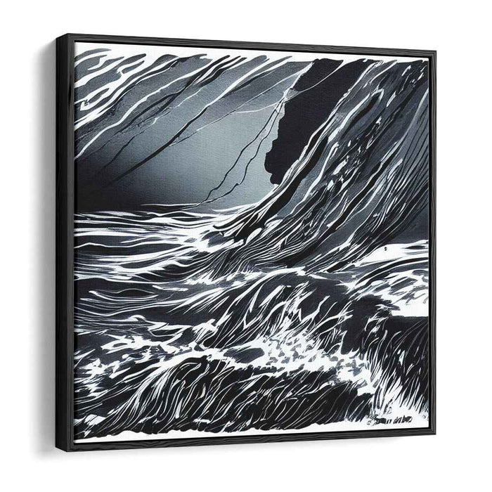 Monochrome Torrent: Abstract Expressionist Waves in Black and White Canvas Art