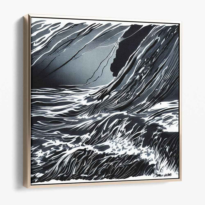 Monochrome Torrent: Abstract Expressionist Waves in Black and White Canvas Art