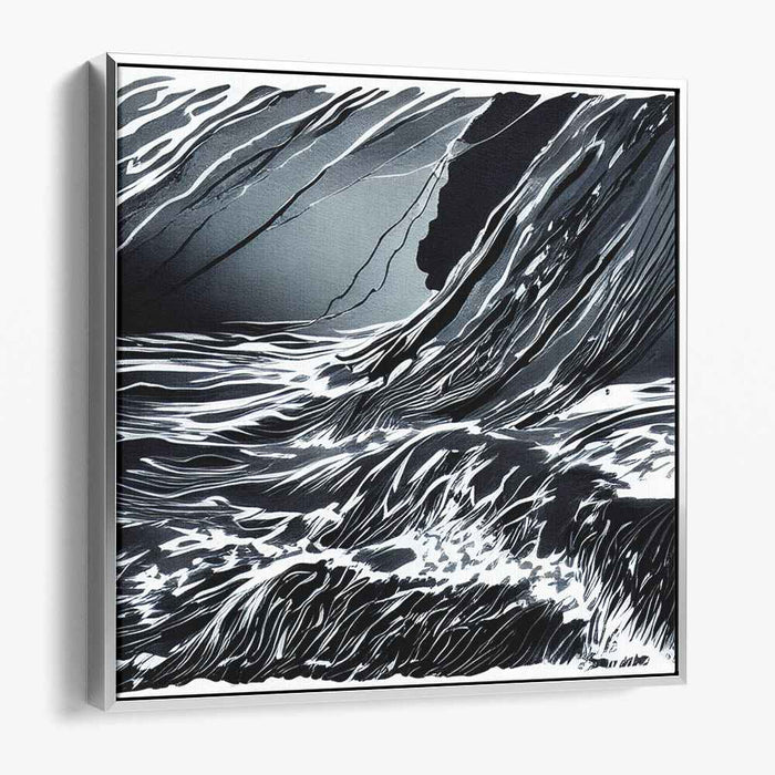 Monochrome Torrent: Abstract Expressionist Waves in Black and White Canvas Art