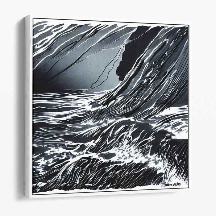 Monochrome Torrent: Abstract Expressionist Waves in Black and White Canvas Art
