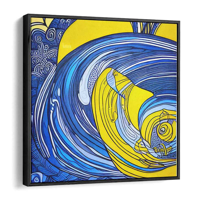 Swirling Waves: Abstract Blue and Yellow Canvas Art Print