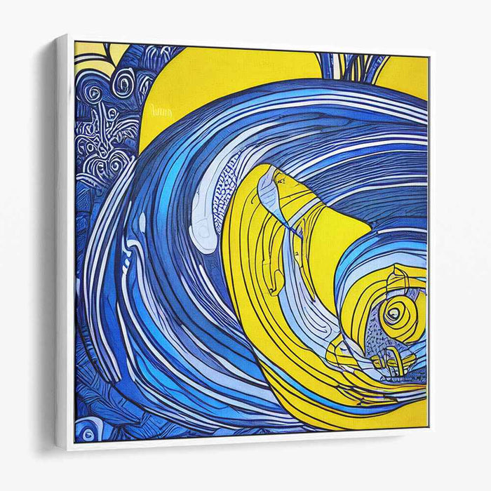 Swirling Waves: Abstract Blue and Yellow Canvas Art Print