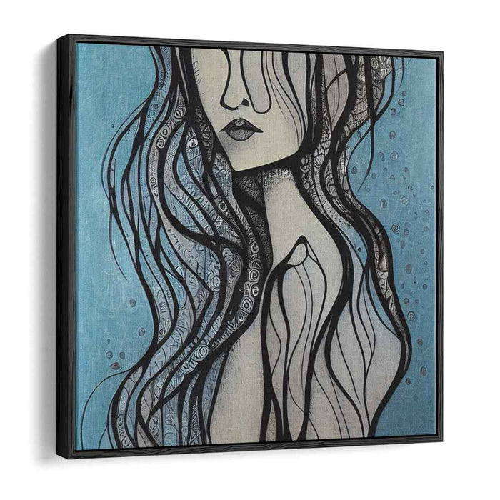 Aqua Femme Essence: Surreal Blue Woman Portrait Canvas Art Print