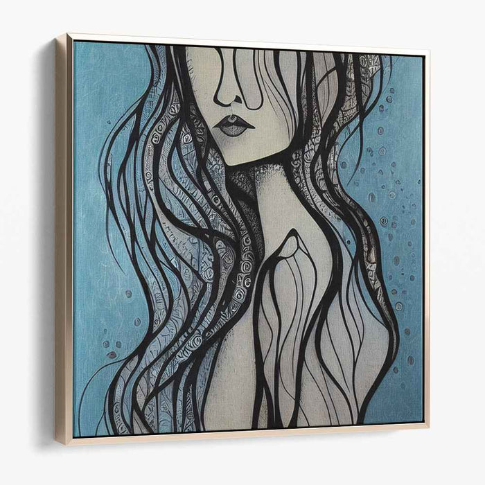 Aqua Femme Essence: Surreal Blue Woman Portrait Canvas Art Print