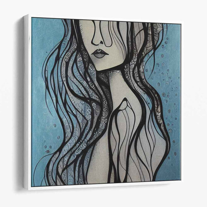 Aqua Femme Essence: Surreal Blue Woman Portrait Canvas Art Print