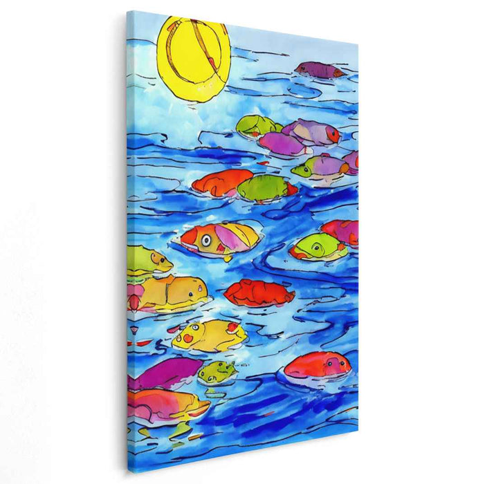 Sunlit Waters: Playful Fish in a Colorful Sea Canvas Art Print