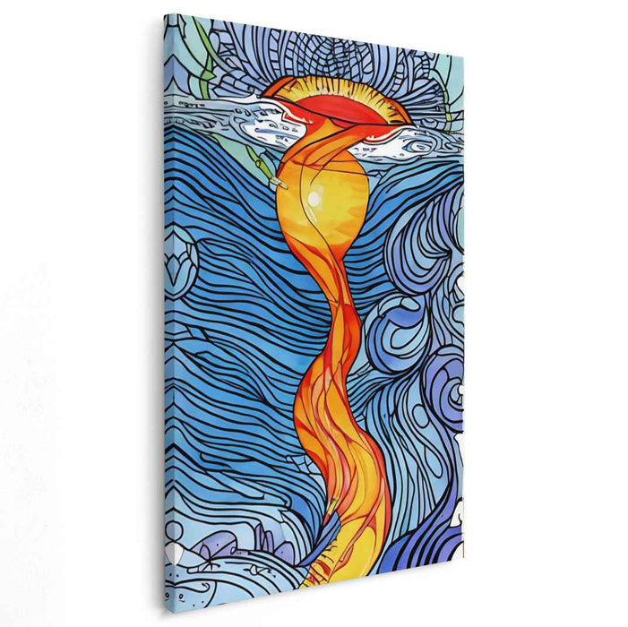 Electric Dreamscape Fusion: Abstract Expressionist Vibrant Orange and Blue Canvas Art