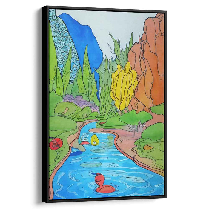 Whimsical Waters: Playful Cartoon Landscape Canvas Art Print