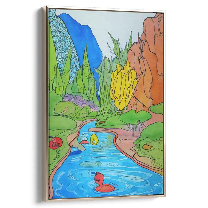 Whimsical Waters: Playful Cartoon Landscape Canvas Art Print