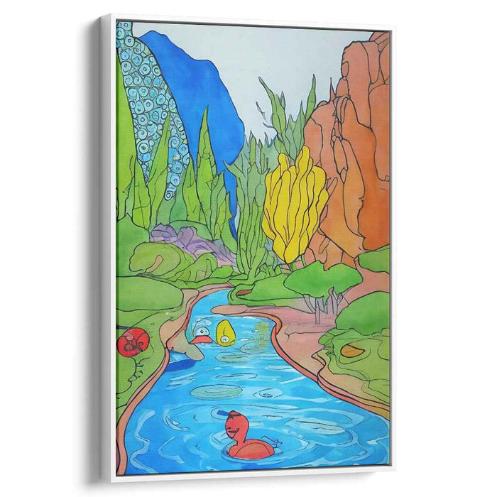 Whimsical Waters: Playful Cartoon Landscape Canvas Art Print