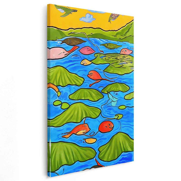 Whimsical Underwater Wonderland: Colorful Fish and Lily Pads Canvas Art Print