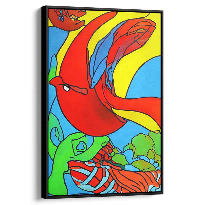Dynamic Harmony Contrast: Abstract Expressionist Red Bird and Blue Fish Canvas Art Print