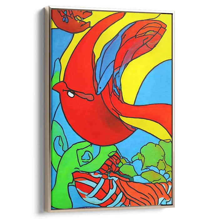 Dynamic Harmony Contrast: Abstract Expressionist Red Bird and Blue Fish Canvas Art Print