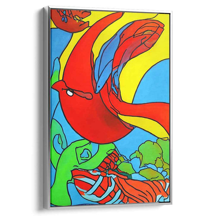 Dynamic Harmony Contrast: Abstract Expressionist Red Bird and Blue Fish Canvas Art Print