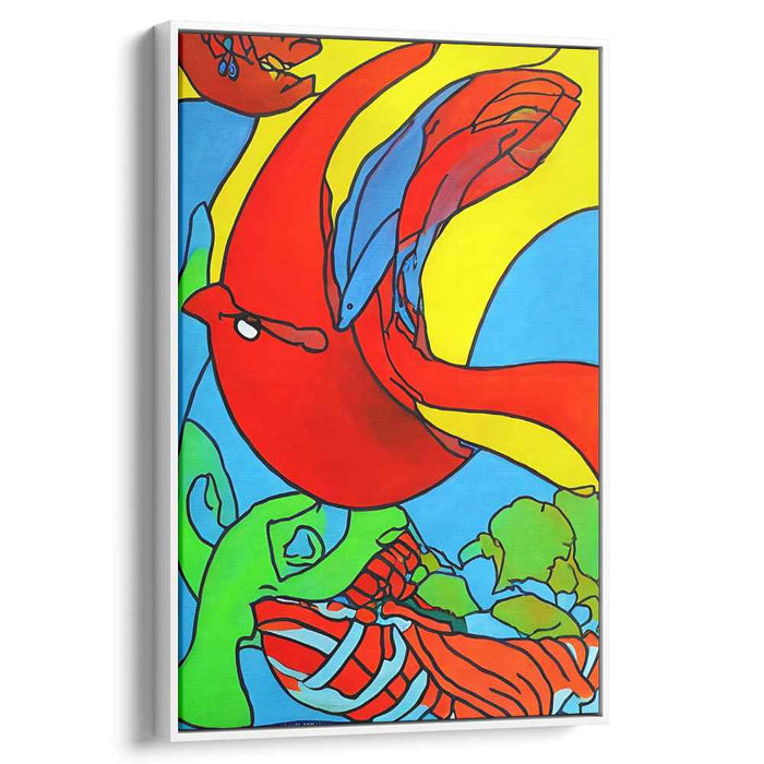 Dynamic Harmony Contrast: Abstract Expressionist Red Bird and Blue Fish Canvas Art Print