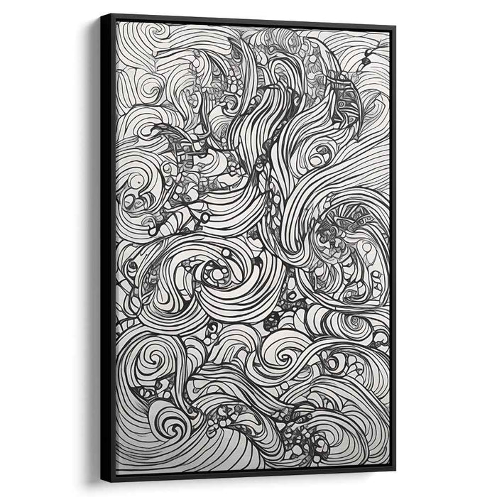 Mesmerizing Swirls: Intricate Monochrome Abstract Line Art Print