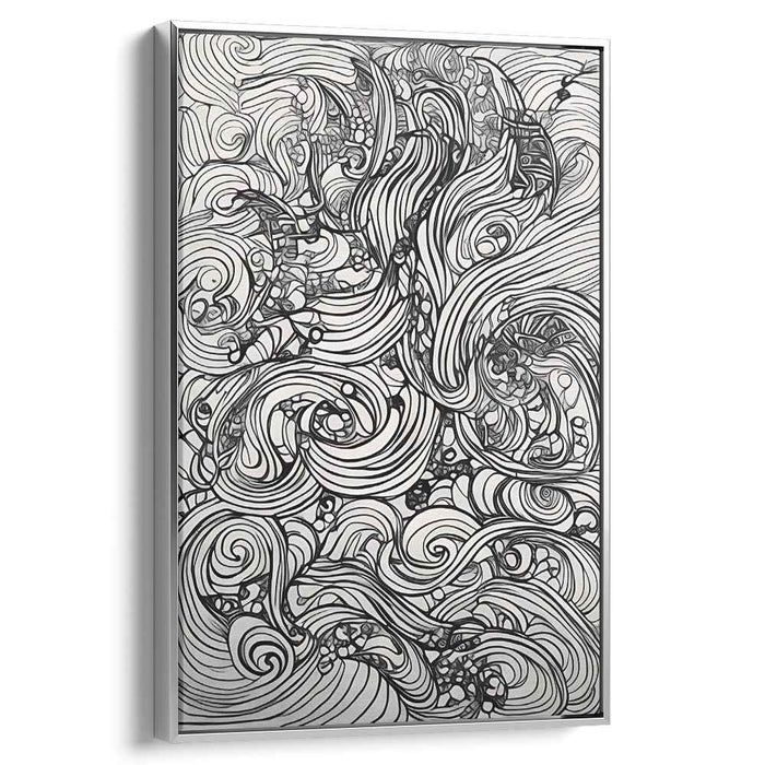Mesmerizing Swirls: Intricate Monochrome Abstract Line Art Print