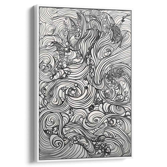 Mesmerizing Swirls: Intricate Monochrome Abstract Line Art Print