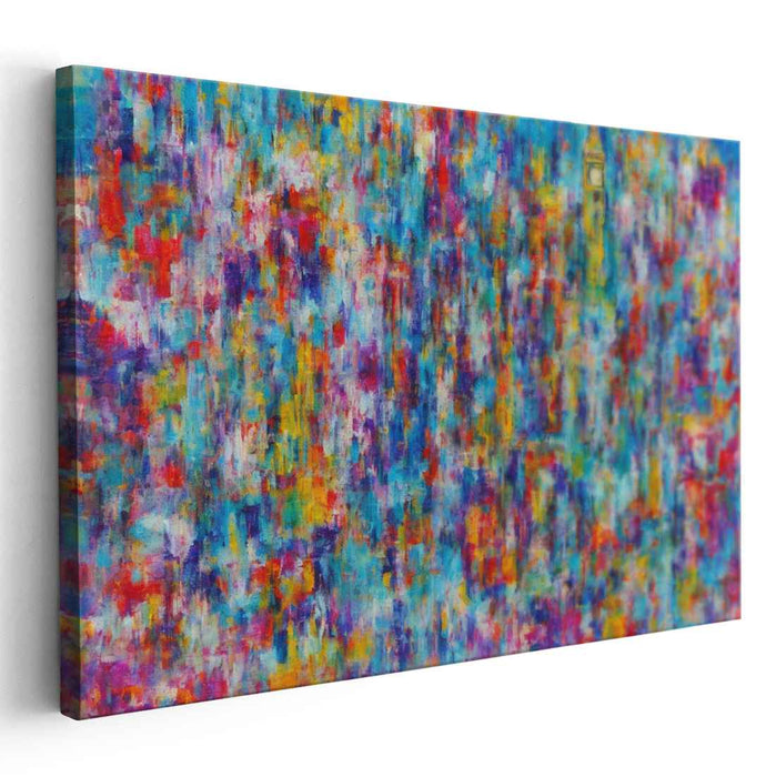 Clock Tower Amidst Color Frenzy: Abstract Expressionist Canvas Art