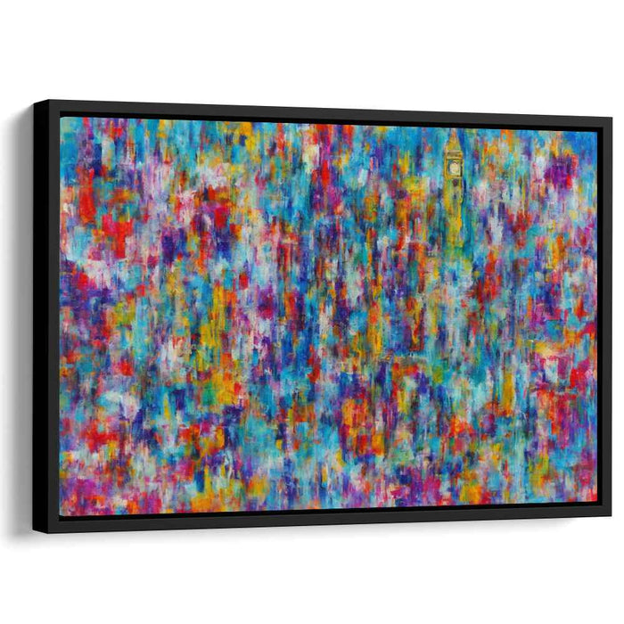 Clock Tower Amidst Color Frenzy: Abstract Expressionist Canvas Art