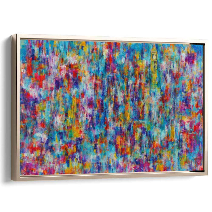 Clock Tower Amidst Color Frenzy: Abstract Expressionist Canvas Art