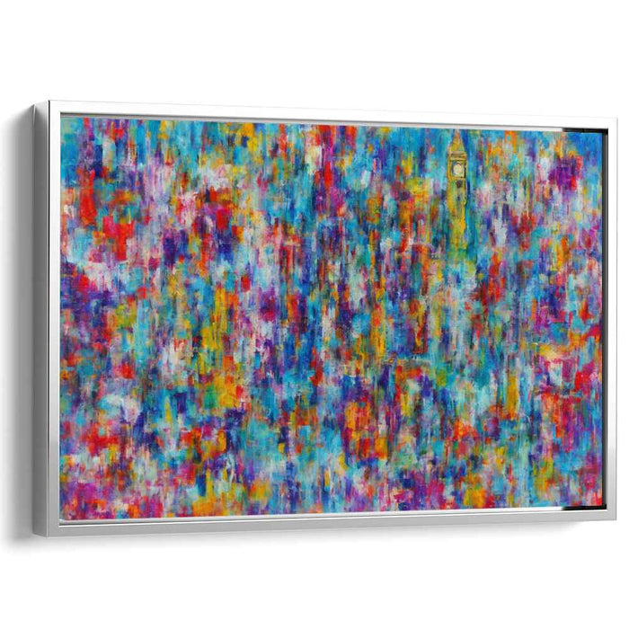 Clock Tower Amidst Color Frenzy: Abstract Expressionist Canvas Art