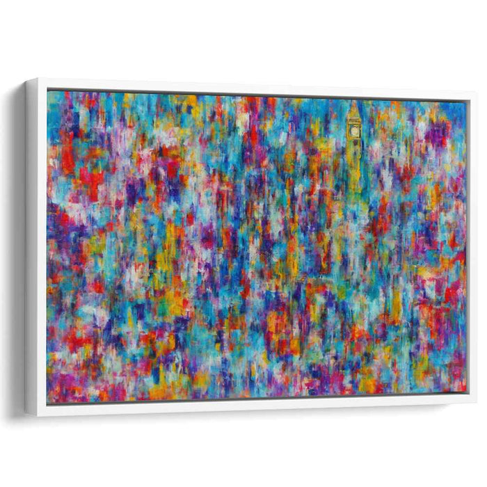 Clock Tower Amidst Color Frenzy: Abstract Expressionist Canvas Art