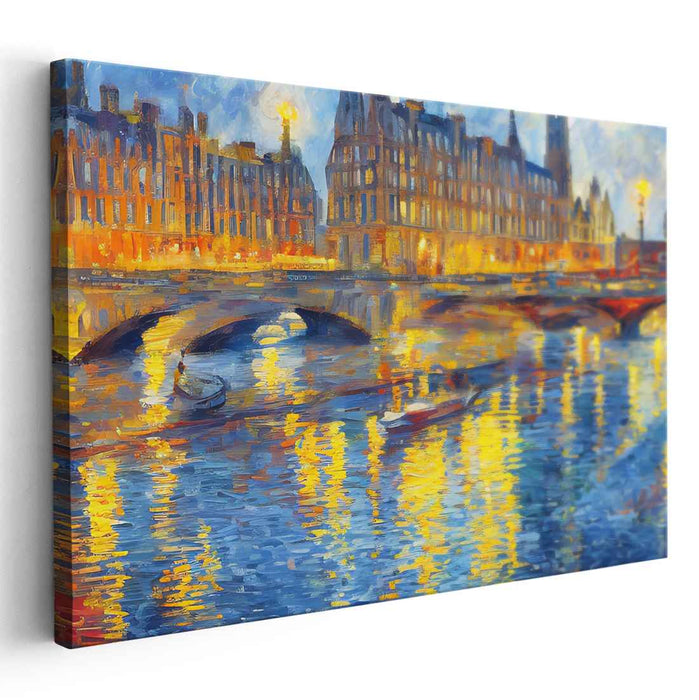 Ripple Symphony Echoes: Impressionist Cityscape by the River