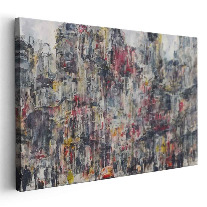 Urban Rhythm Reverie: Abstract Impressionist Cityscape Canvas Art Print
