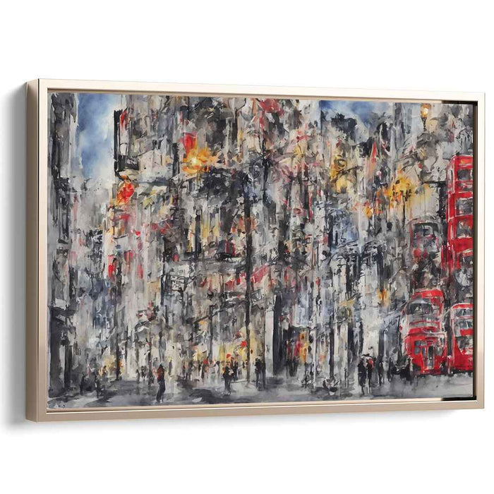 Urban Commute Symphony: Impressionist Cityscape with Red Buses