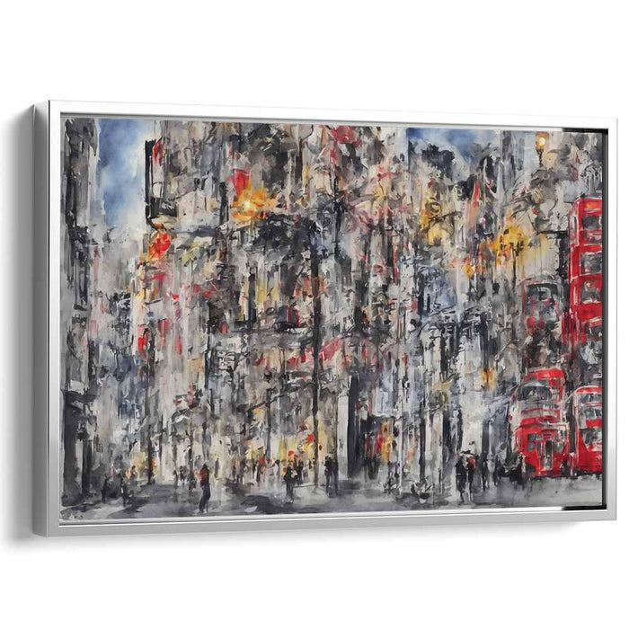 Urban Commute Symphony: Impressionist Cityscape with Red Buses