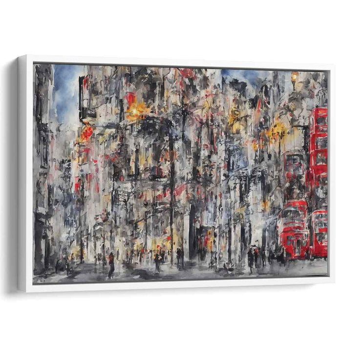 Urban Commute Symphony: Impressionist Cityscape with Red Buses