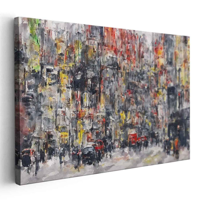 Urban Flames Rise: Dynamic Cityscape in Red and Yellow
