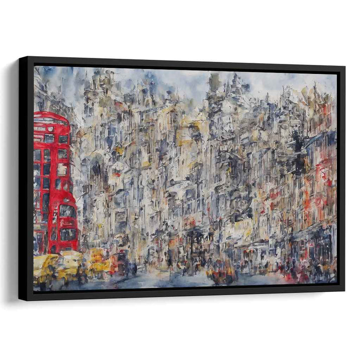 Urban Symphony II: Abstract Cityscape with Red Double-Decker Bus