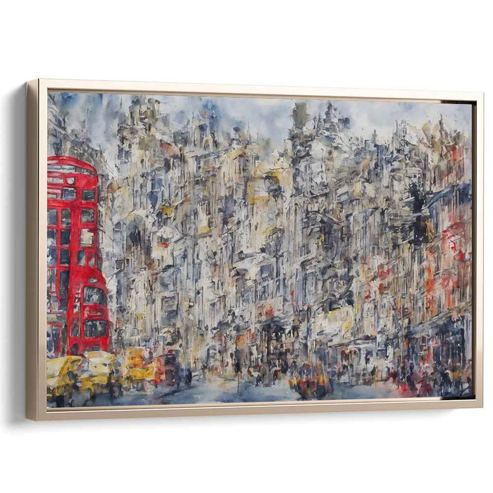 Urban Symphony II: Abstract Cityscape with Red Double-Decker Bus