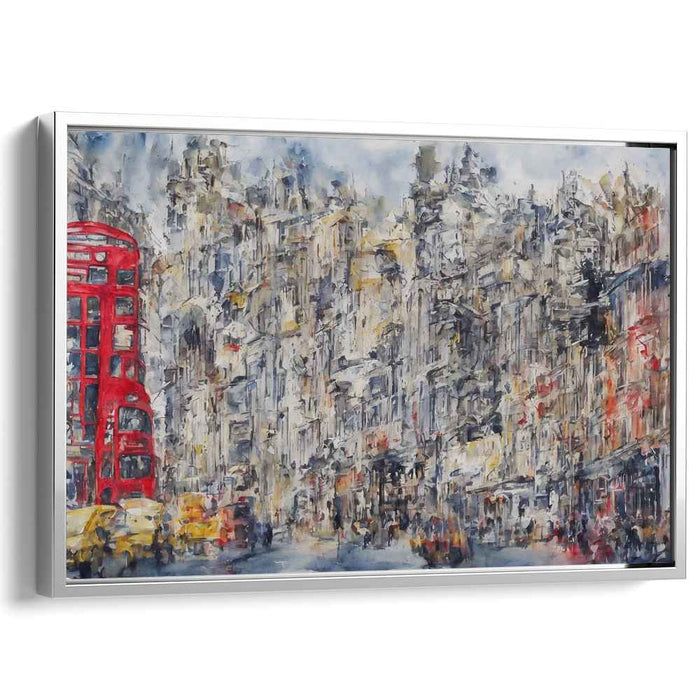 Urban Symphony II: Abstract Cityscape with Red Double-Decker Bus