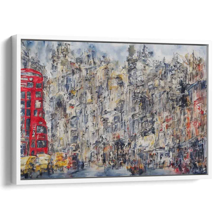 Urban Symphony II: Abstract Cityscape with Red Double-Decker Bus