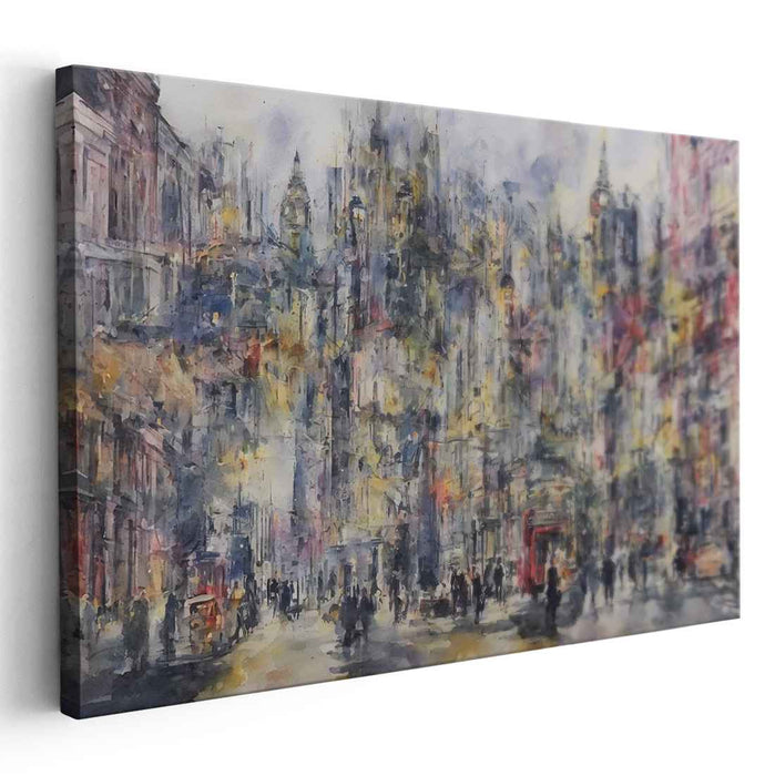 Cityscape Mirage Paint Splatter: Watercolor Urban Dream Canvas Art