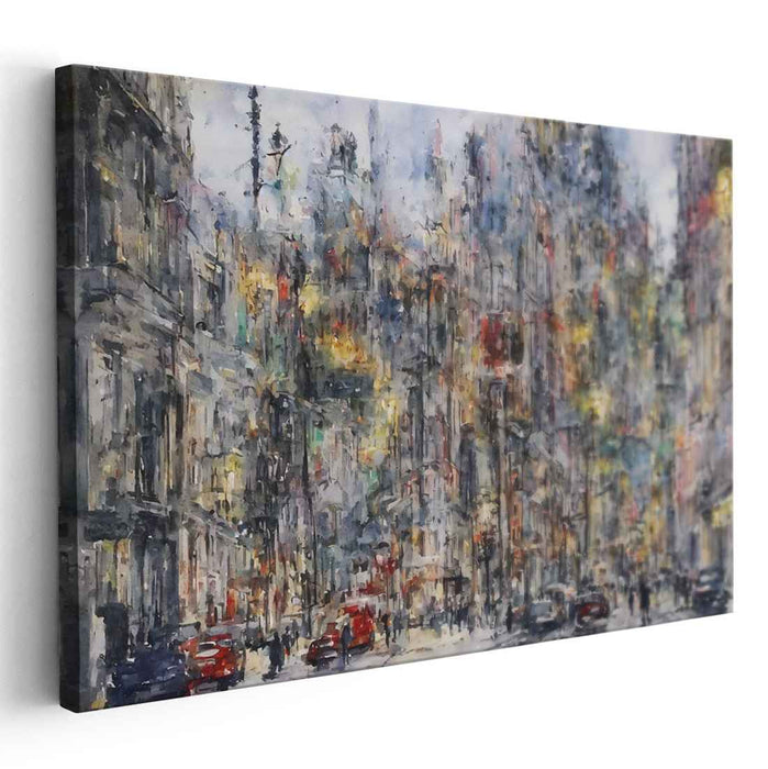 Twilight Palette Cityscape Impression: Impressionist Cityscape at Dusk Canvas Art Print
