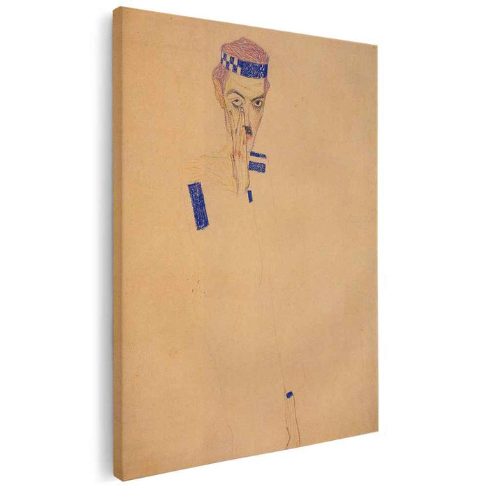 Man with Blue Headband and Hand on Cheek (1909) by Egon Schiele