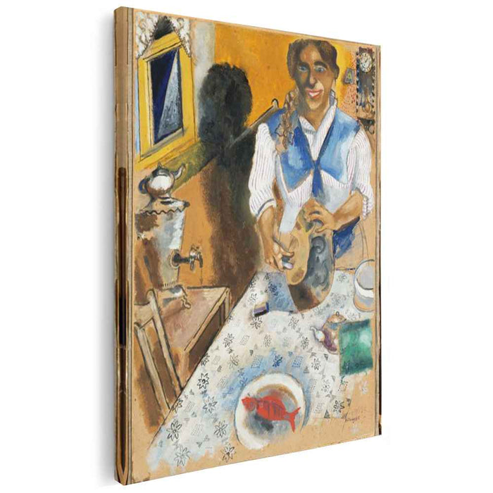 Mania cutting bread (1914) by Marc Chagall