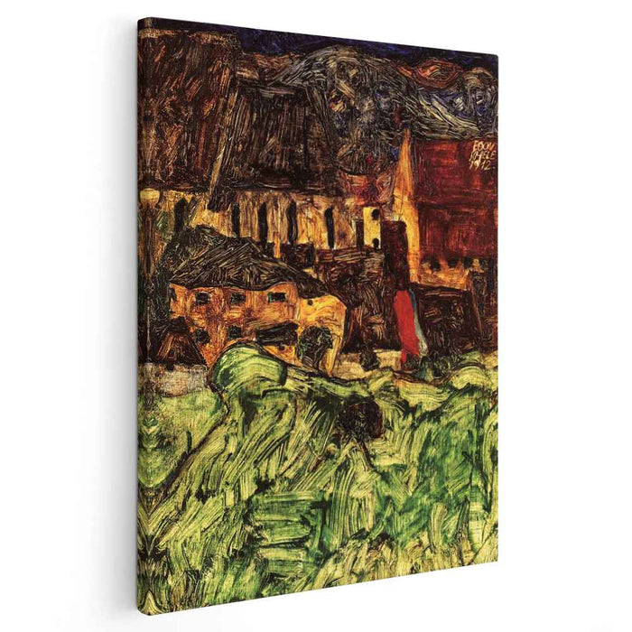 Meadow, Church and Houses by Egon Schiele