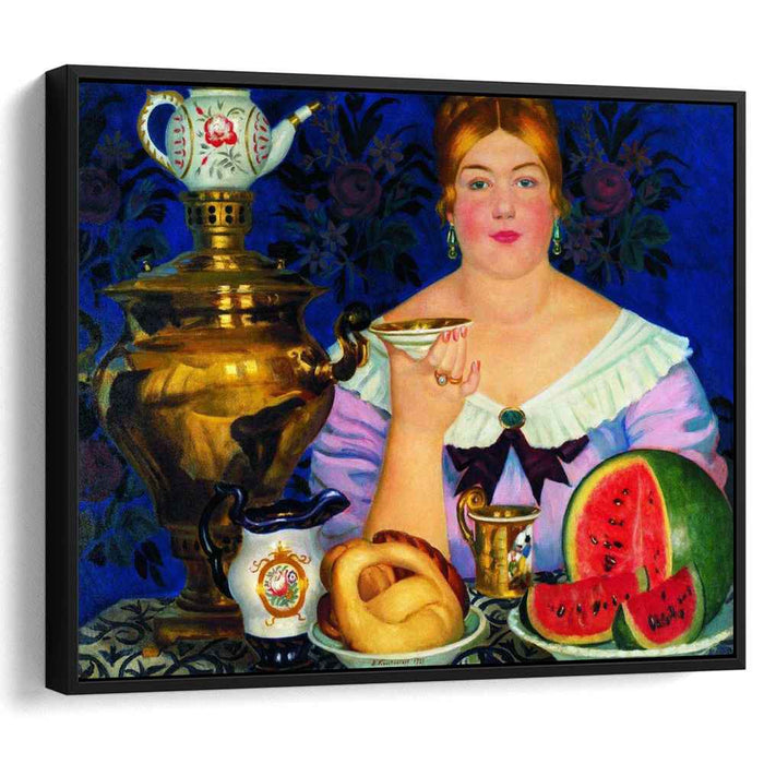 Mercahnt's Wife Drinking Tea (1923) by Boris Kustodiev
