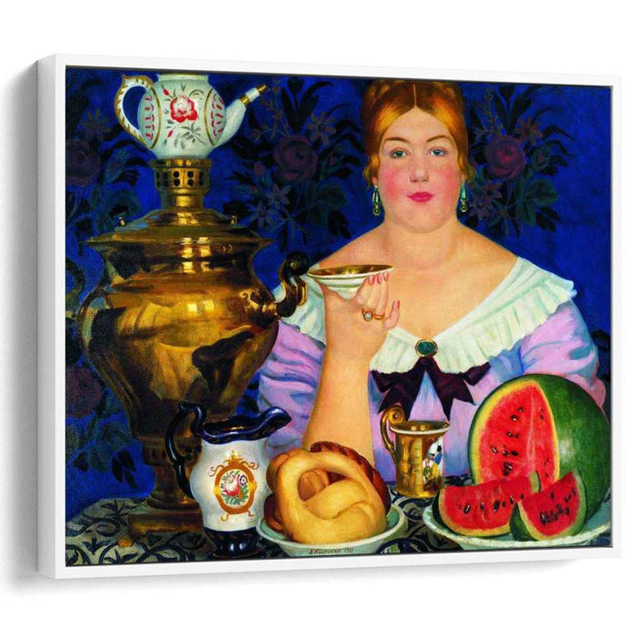 Mercahnt's Wife Drinking Tea (1923) by Boris Kustodiev