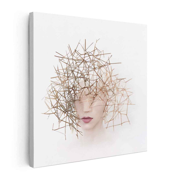 Sculpted Whispers: Surreal Geometric Portrait Canvas Art Print